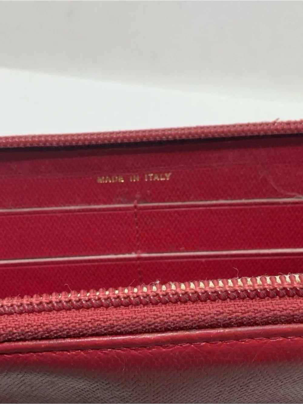 CHANEL Red Leather Zip Wallet with Gold CC Logo